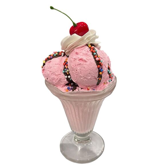 Faux Fake Ice Cream Sundae Parfait Food Display Heavy Glass Dish Realistic Decor - Picture 3 of 7